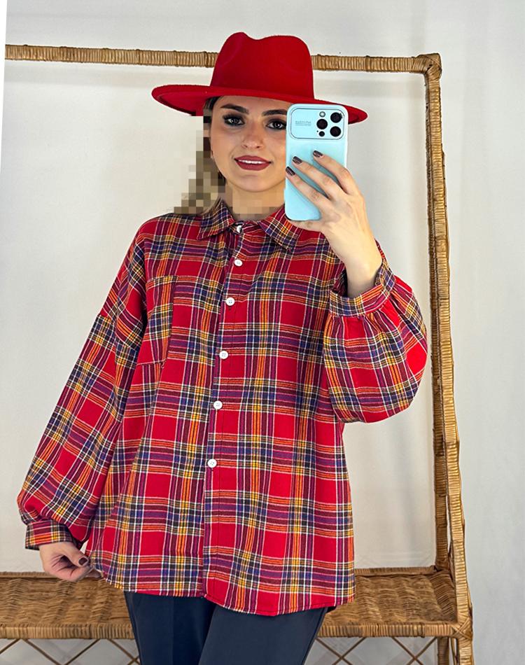 شوميز چهارخونه قرمز