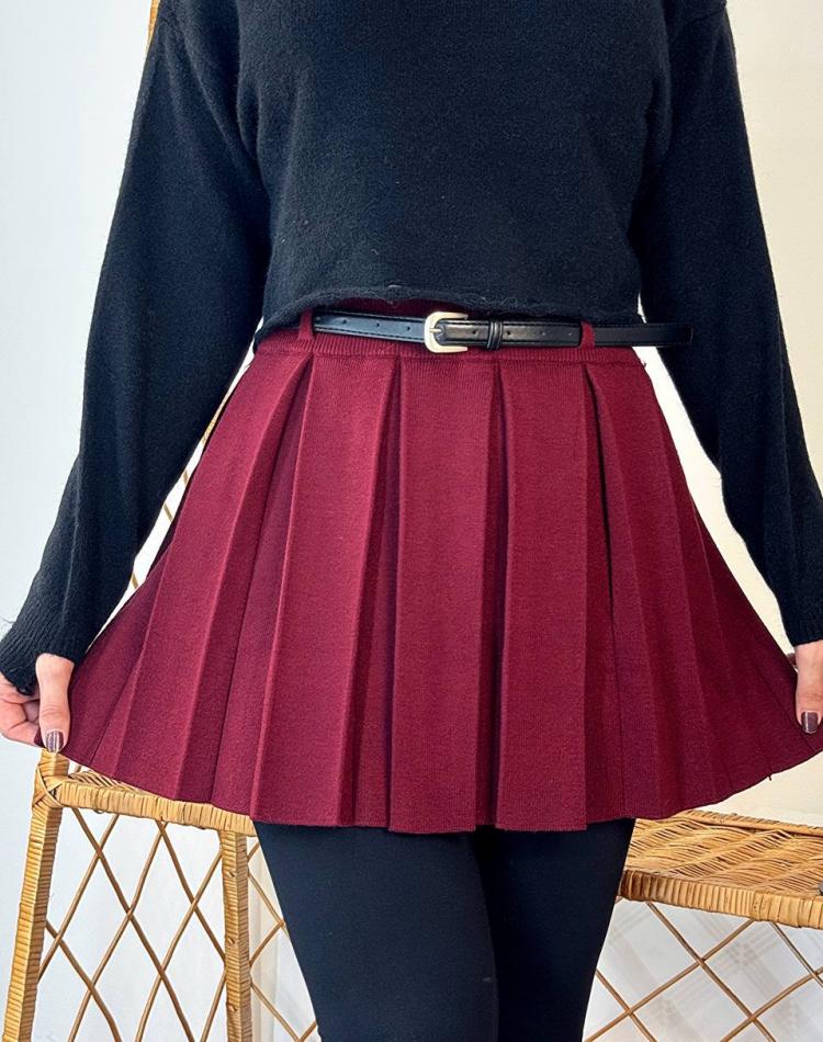 دامن بافت کمربند چرمي